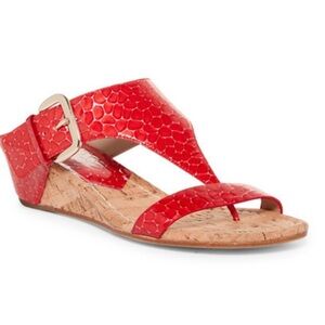 Donald Pliner Ofelia Crocco Patent Red Wedge  Women's Sandals Size 8